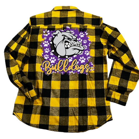 Bulldogs Yellow and Black Plaid Flannel Shirt - Paw Print