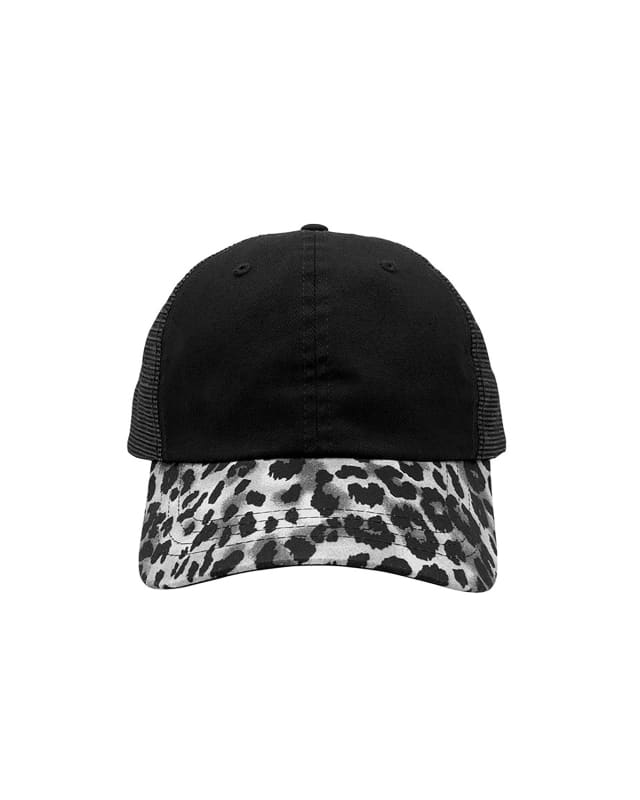 Mama Metallic Leopard Snapback Trucker Hat - Black/Silver